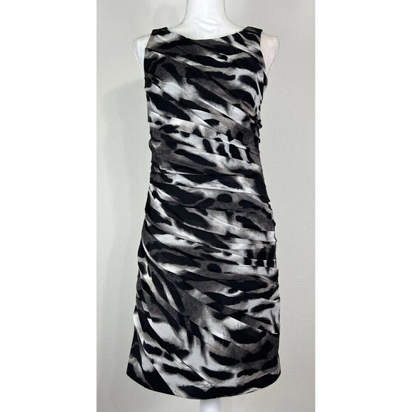 ANN TAYLOR Black Grey Animal Print Sleeveless Dress Size 6 - Picture 3 of 14